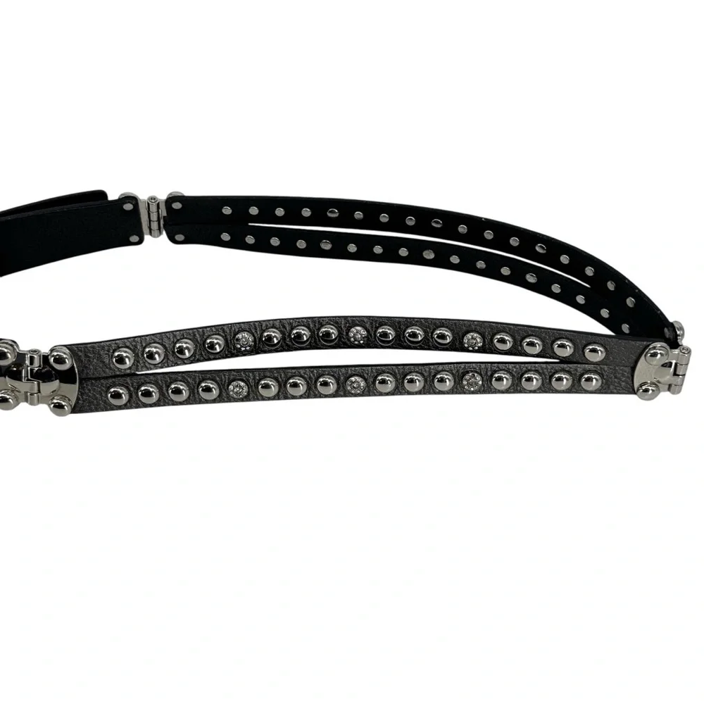 Women’s Bergē Large Gray Leather Belt w Studs and Rhinestones. Made in Italy
